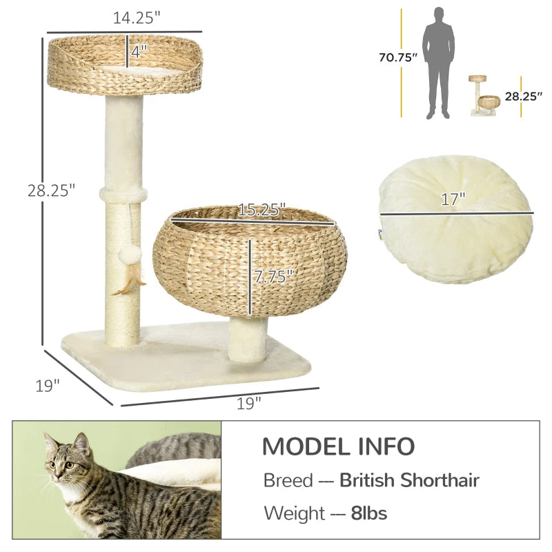 Elevated Cat Bed with Sisal Scratching Post – Modern Cat Tree with Cute Basket Design for Indoor Kitties