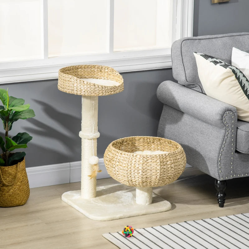 Elevated Cat Bed with Sisal Scratching Post – Modern Cat Tree with Cute Basket Design for Indoor Kitties