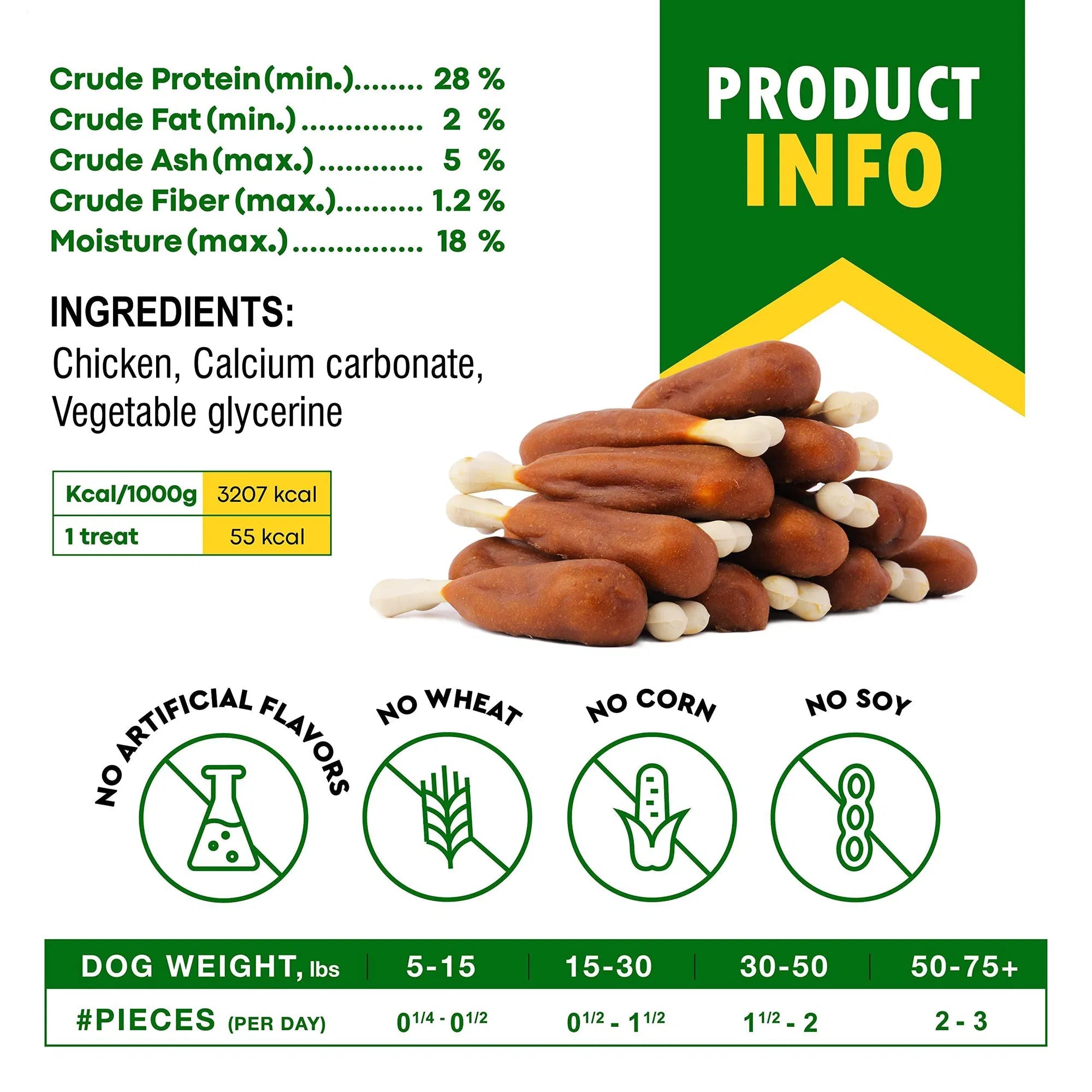 Dog Calcium Bones – Chicken Wrapped Rawhide-Free Chews + Grain-Free Healthy Treats for Small & Large Dogs