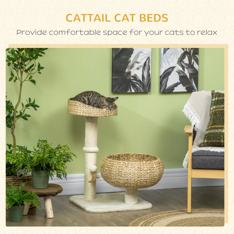 Elevated Cat Bed with Sisal Scratching Post – Modern Cat Tree with Cute Basket Design for Indoor Kitties