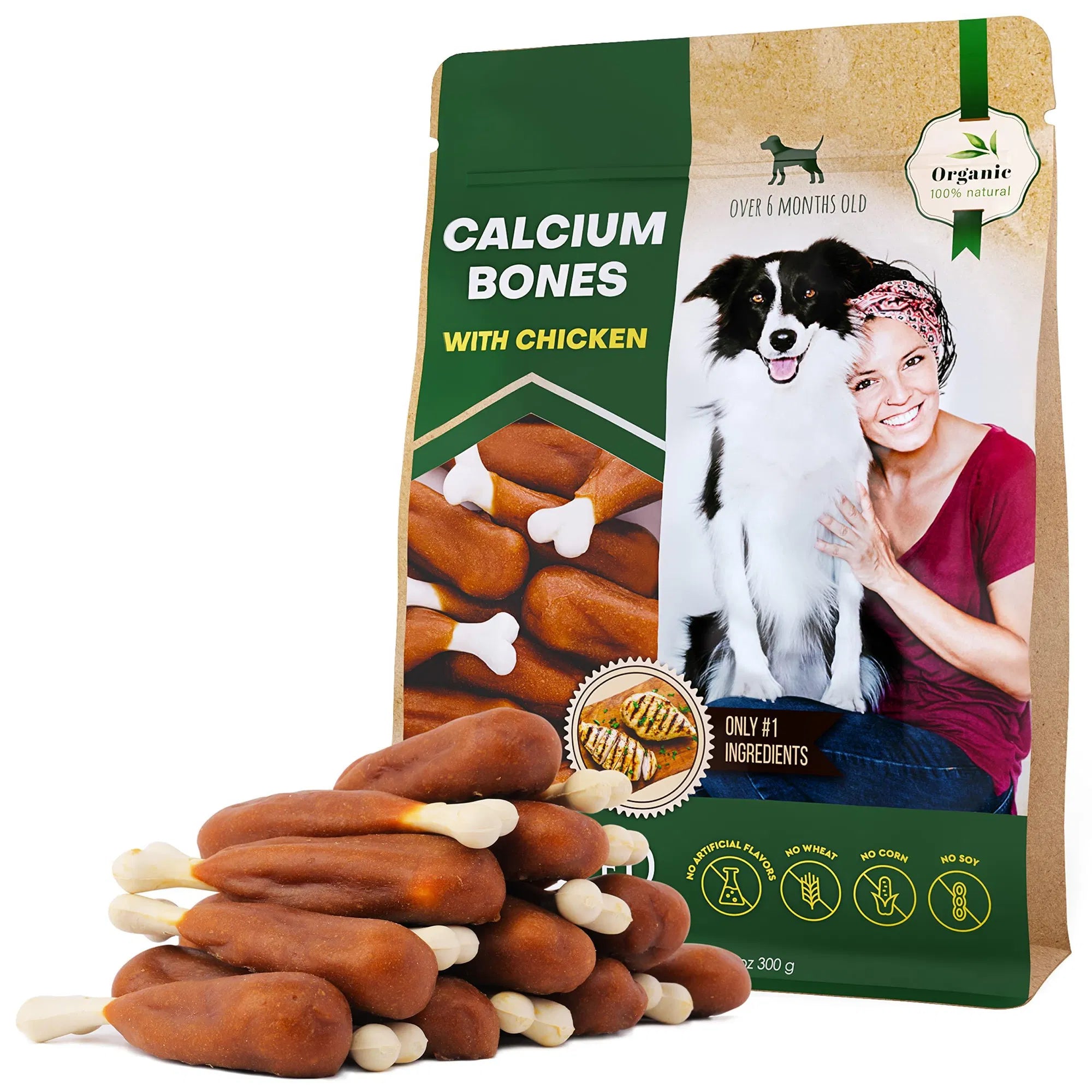 Dog Calcium Bones – Chicken Wrapped Rawhide-Free Chews + Grain-Free Healthy Treats for Small & Large Dogs