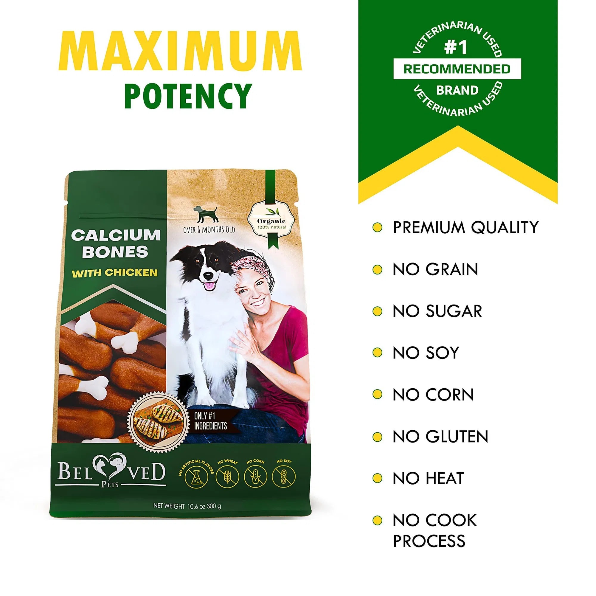 Dog Calcium Bones – Chicken Wrapped Rawhide-Free Chews + Grain-Free Healthy Treats for Small & Large Dogs