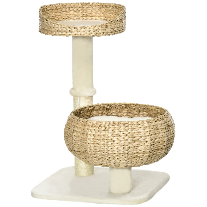 Elevated Cat Bed with Sisal Scratching Post – Modern Cat Tree with Cute Basket Design for Indoor Kitties