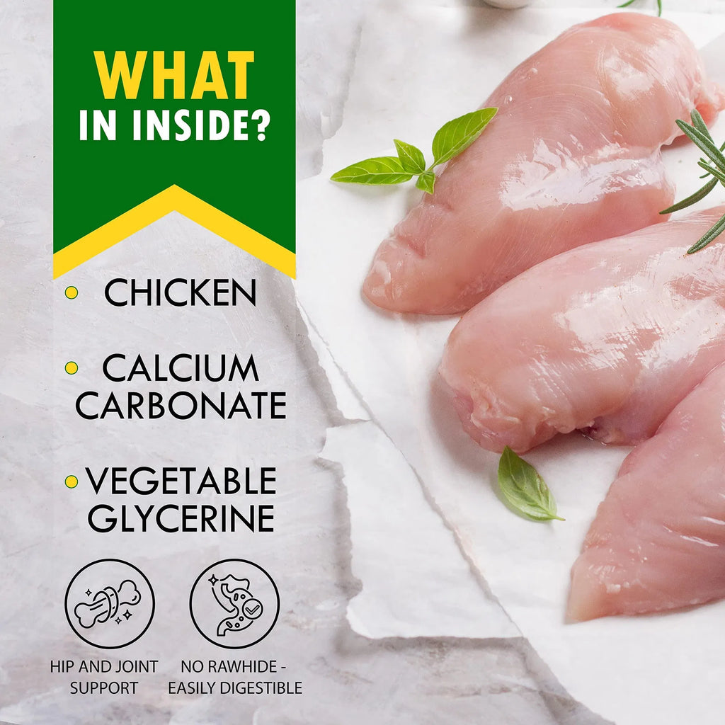 Dog Calcium Bones – Chicken Wrapped Rawhide-Free Chews + Grain-Free Healthy Treats for Small & Large Dogs
