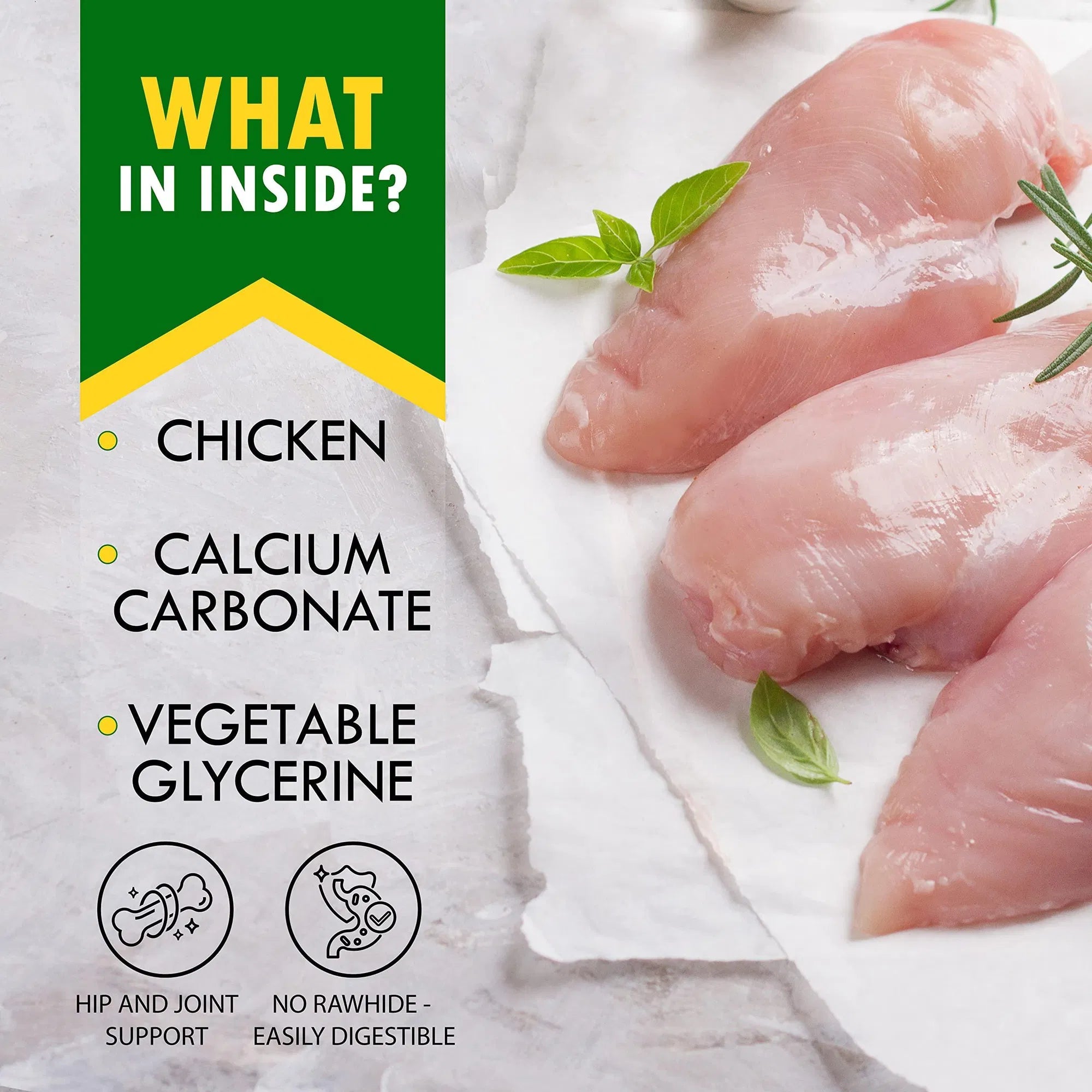 Dog Calcium Bones – Chicken Wrapped Rawhide-Free Chews + Grain-Free Healthy Treats for Small & Large Dogs