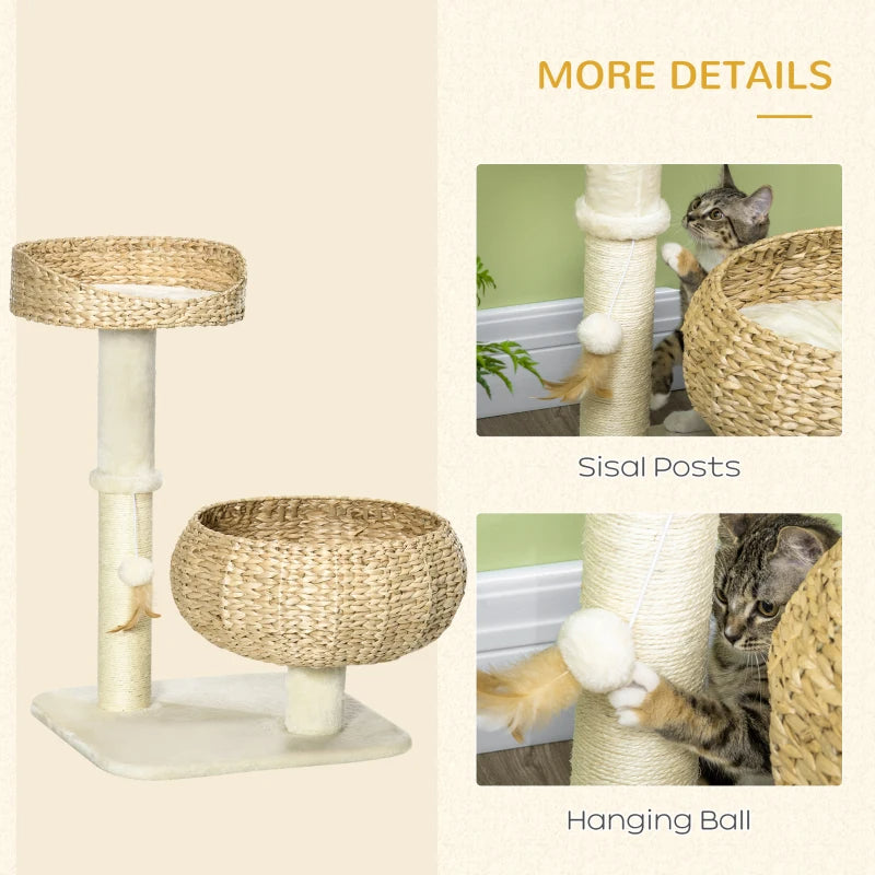 Elevated Cat Bed with Sisal Scratching Post – Modern Cat Tree with Cute Basket Design for Indoor Kitties