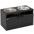 PawHut Raised Dog Bowl – Elevated Slow Feeder with 2 Stainless Steel Bowls + Storage Drawer for Large Breeds