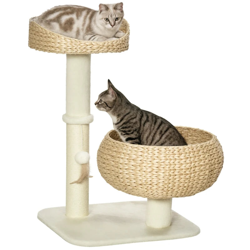 Elevated Cat Bed with Sisal Scratching Post – Modern Cat Tree with Cute Basket Design for Indoor Kitties